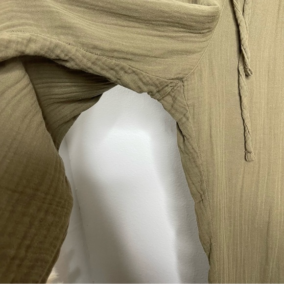 XiRENA Gauze Pull On Drawstring Pants Stone Green 100 Cotton Plissé Sz M 2Pc Set - Picture 7 of 16